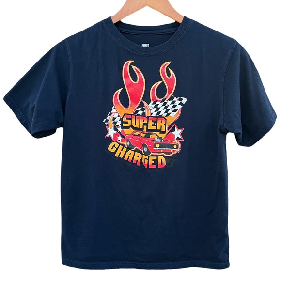Faded Glory Other - Muscle Car Graphic Short Sleeve Tee “Super Charged 77”, Navy Red Orange | XL